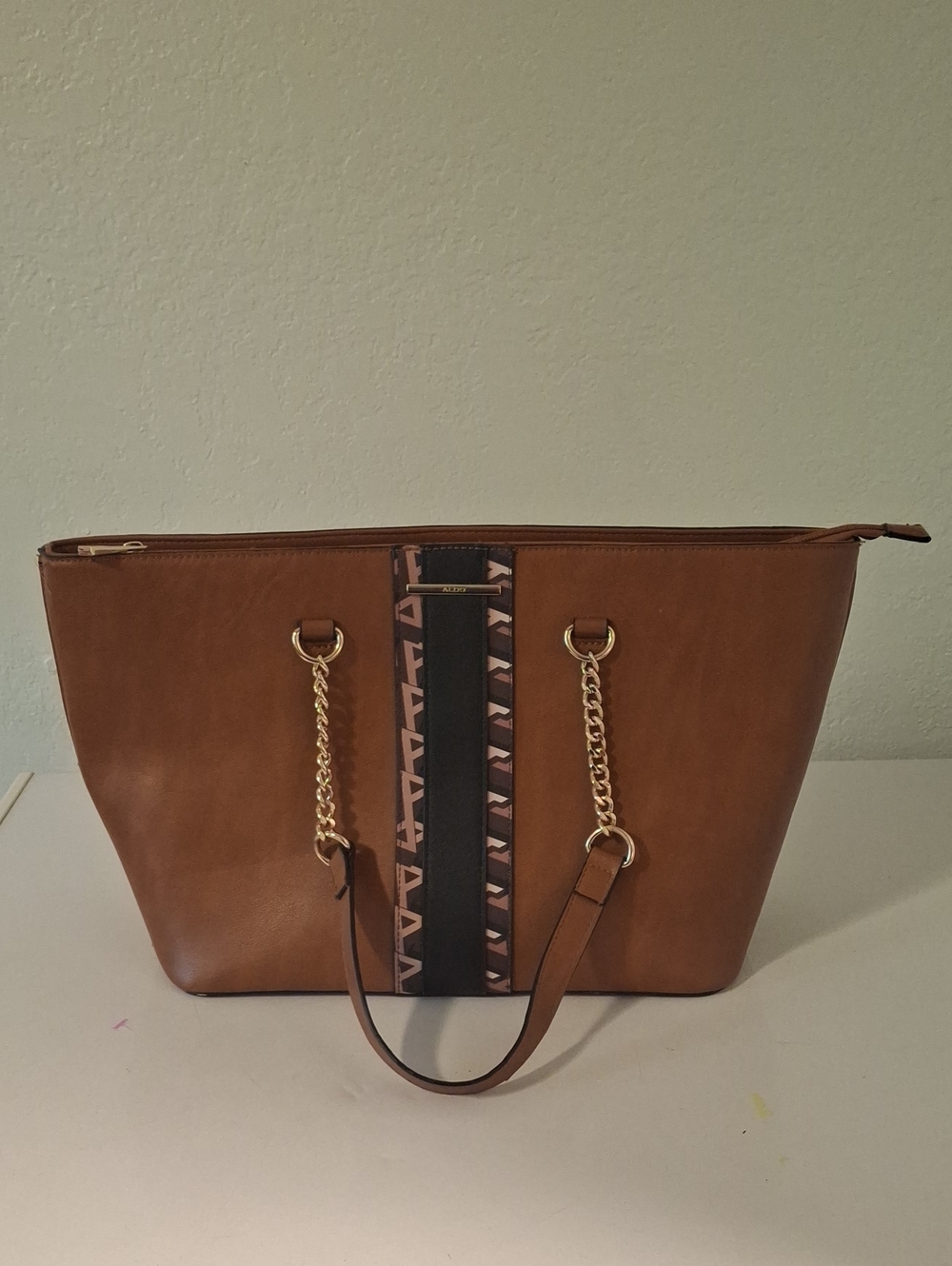 Aldo Tan Tote with Gold Chain Accents